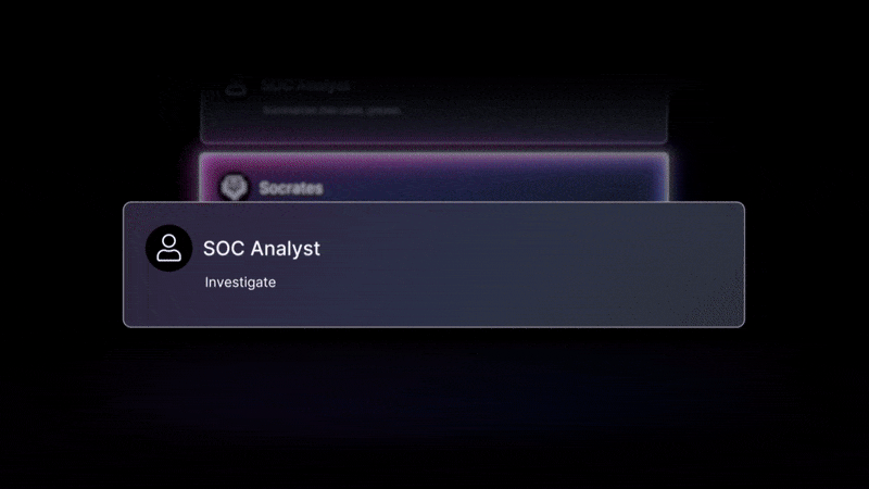 Socrates, the AI SOC Analyst, coordinates agentic AI automation for autonomous Tier-1 alert triage and response.