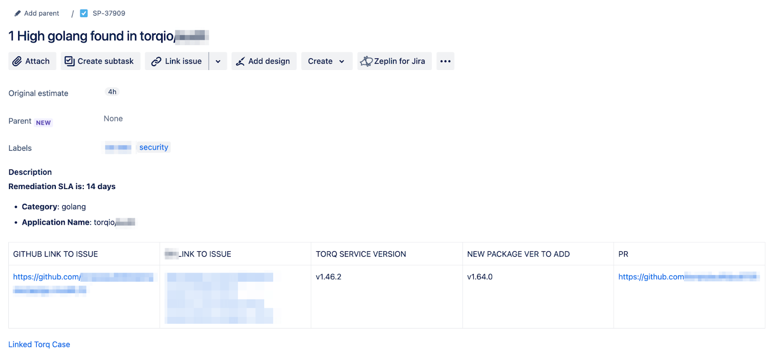 Torq interface showing direct PR links and automated change management for SDLC updates by R&D teams.