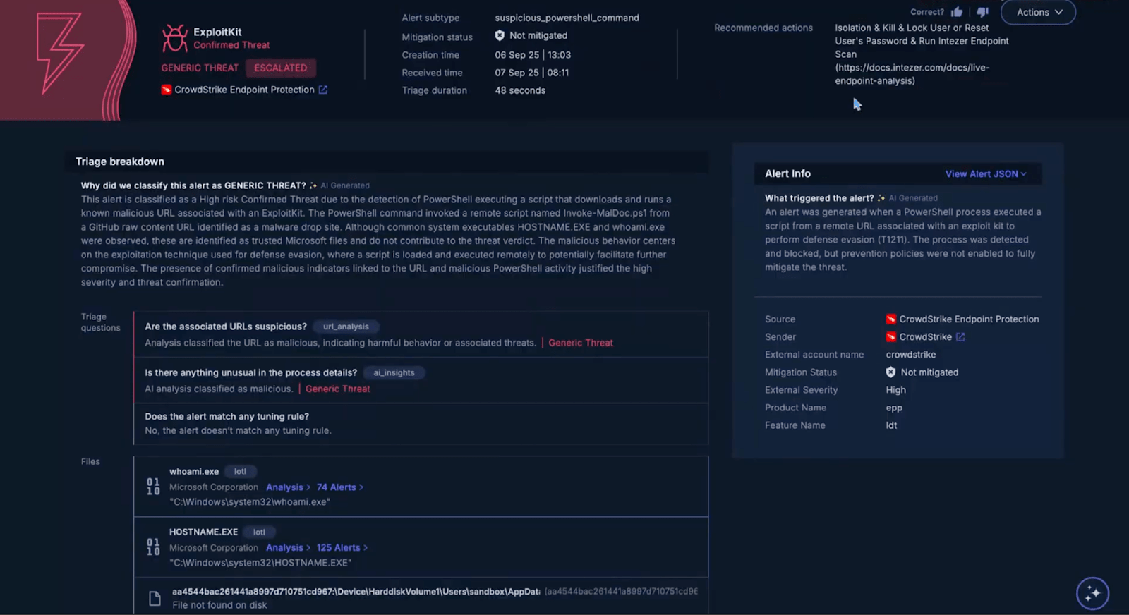 Intezer alert flows into Torq